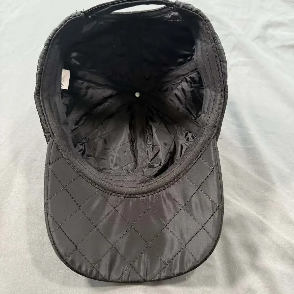 Black Quilted Nylon Baseball Cap Adjustable Lightweight Unisex Dad Hat